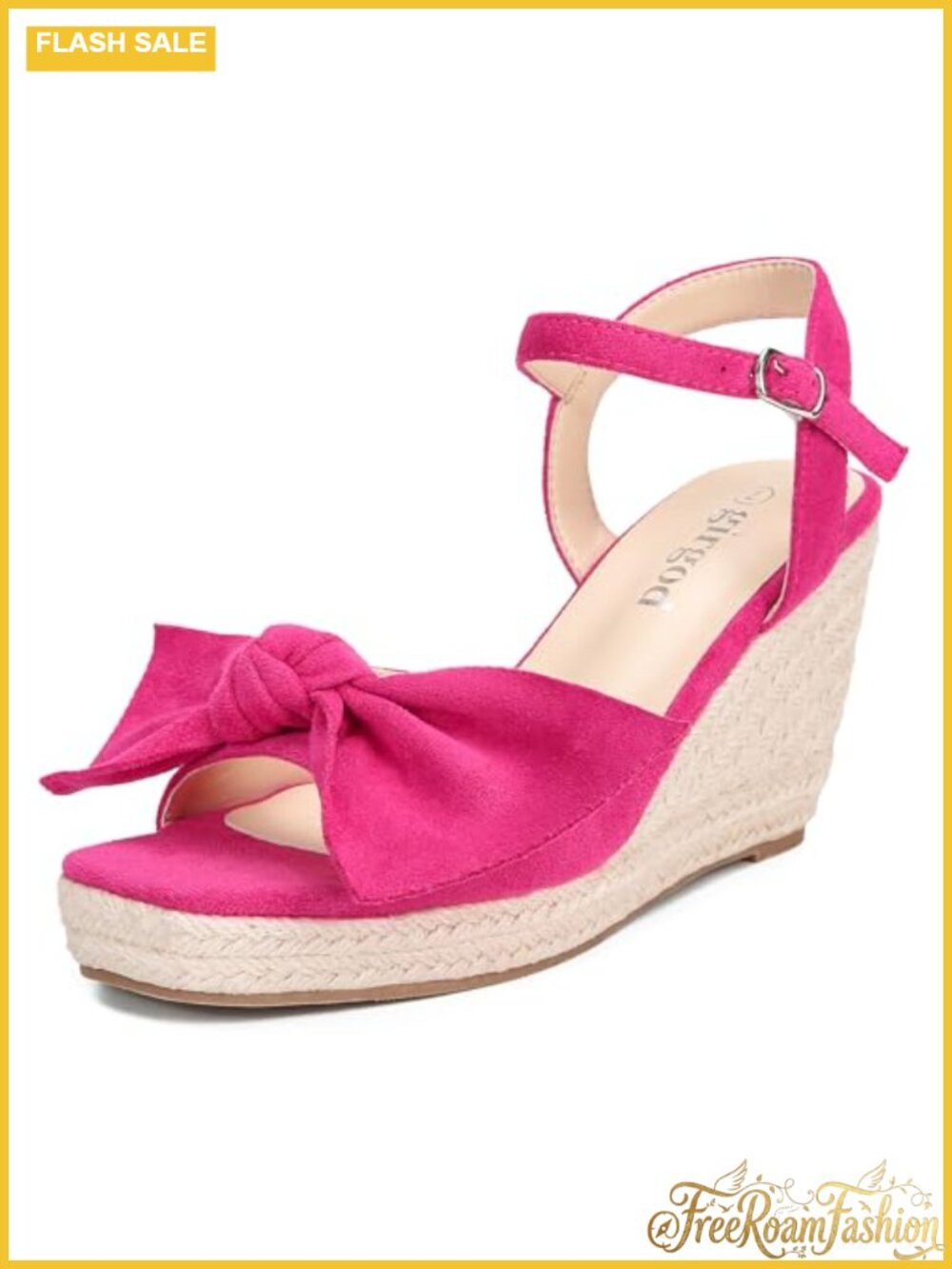 Women's Suede Espadrille Wedge Sandals Open Toe Bow Ankle Strap Platform